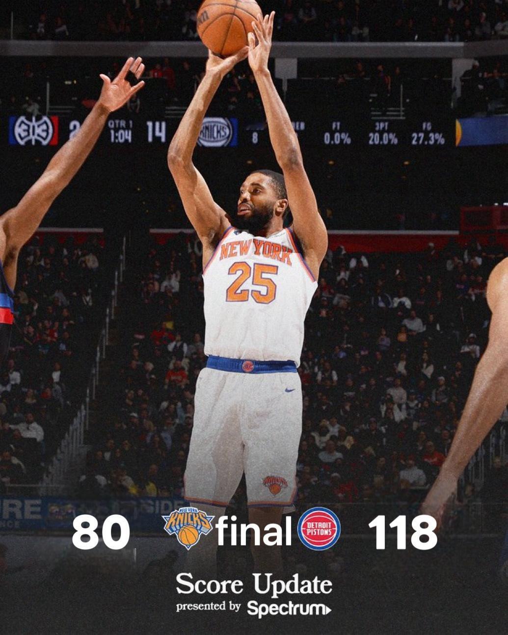 2月7日NBA常规赛战报（6场）：

尼克斯80-118活塞
热火96-98凯尔