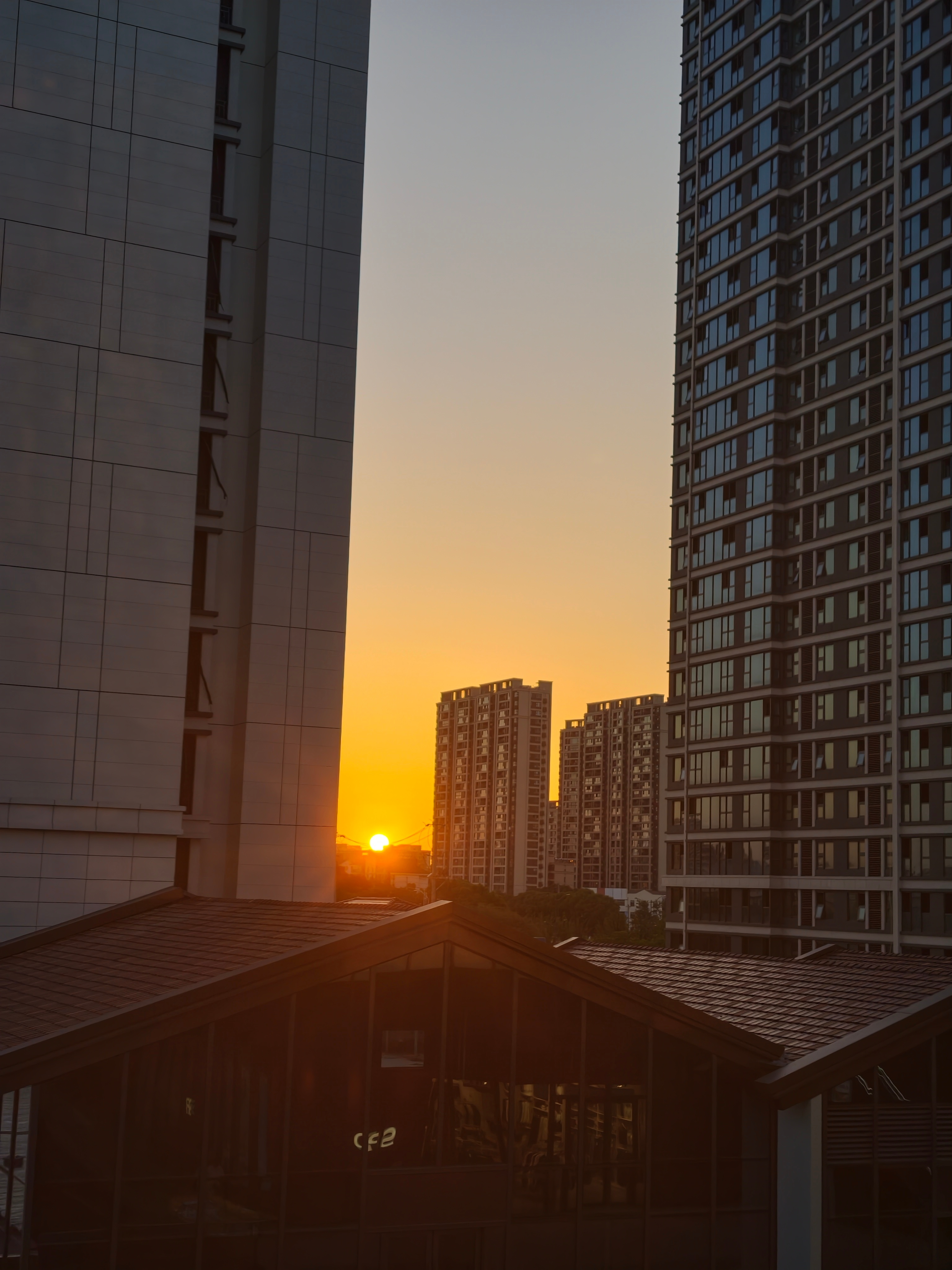 原来太阳落得这么快啊，出地铁看到落日，举手机要拍，稍微调整位置对焦了一下，就从大
