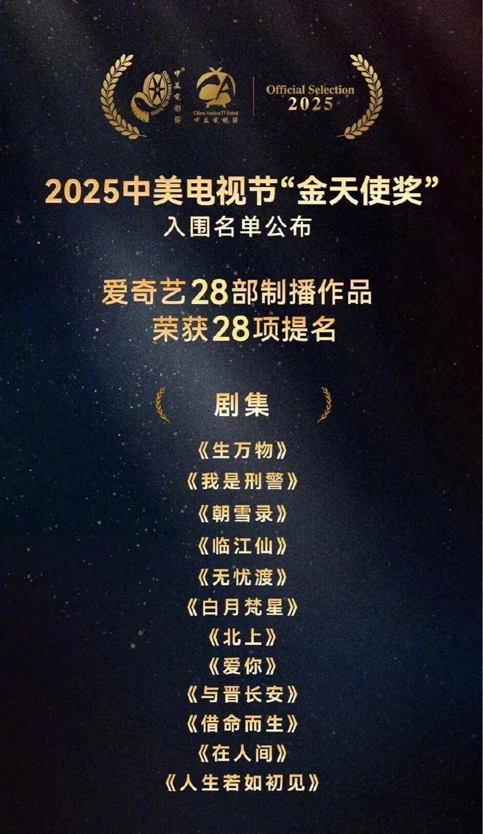 白鹿今年播的三部作品《临江仙》、《白月梵星》、《北上》入围2025中美电视节“金