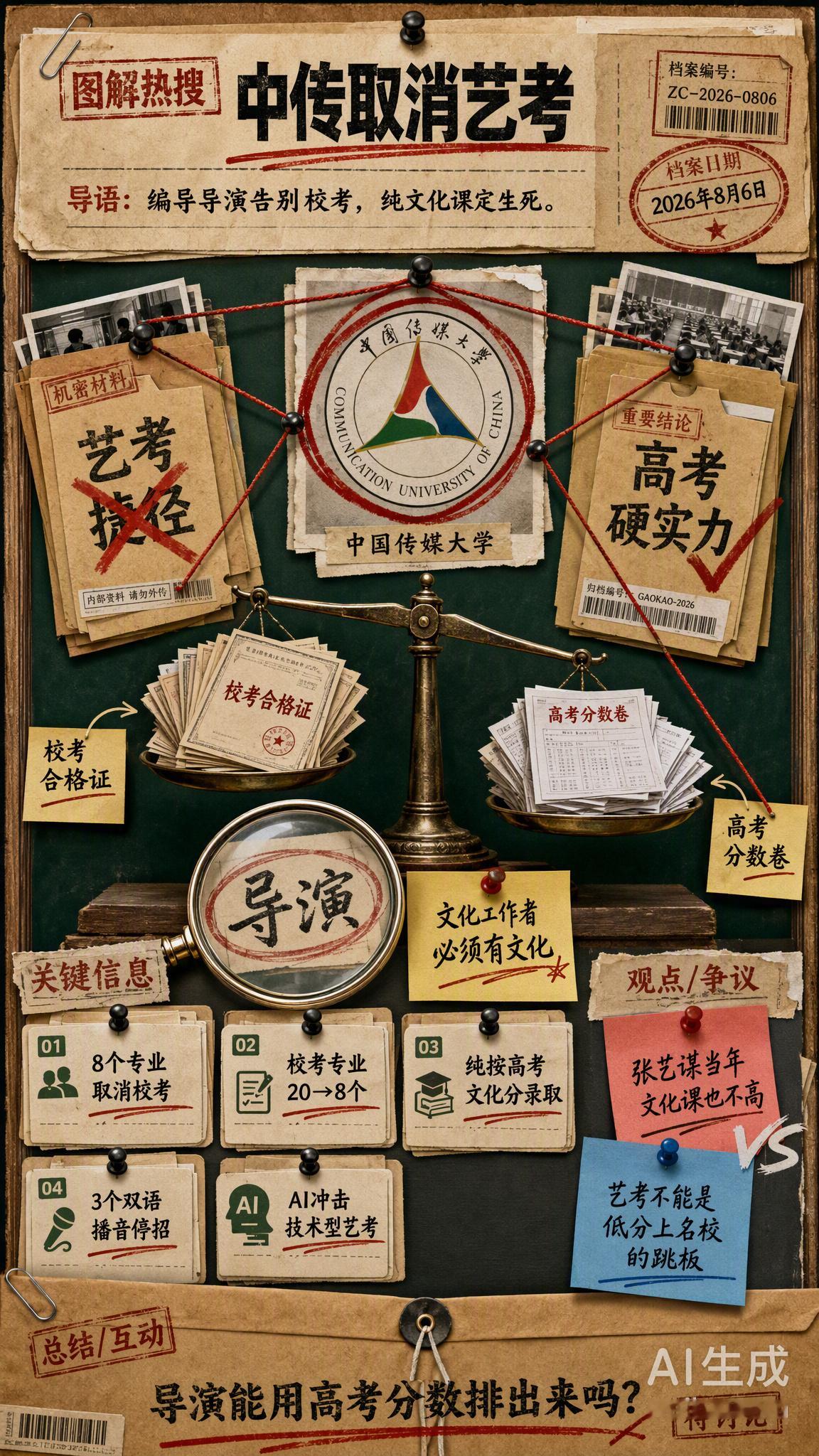 中传这次把编导、导演等8个专业划进普通批次，纯看高考分录取，说白了就是彻底堵死了