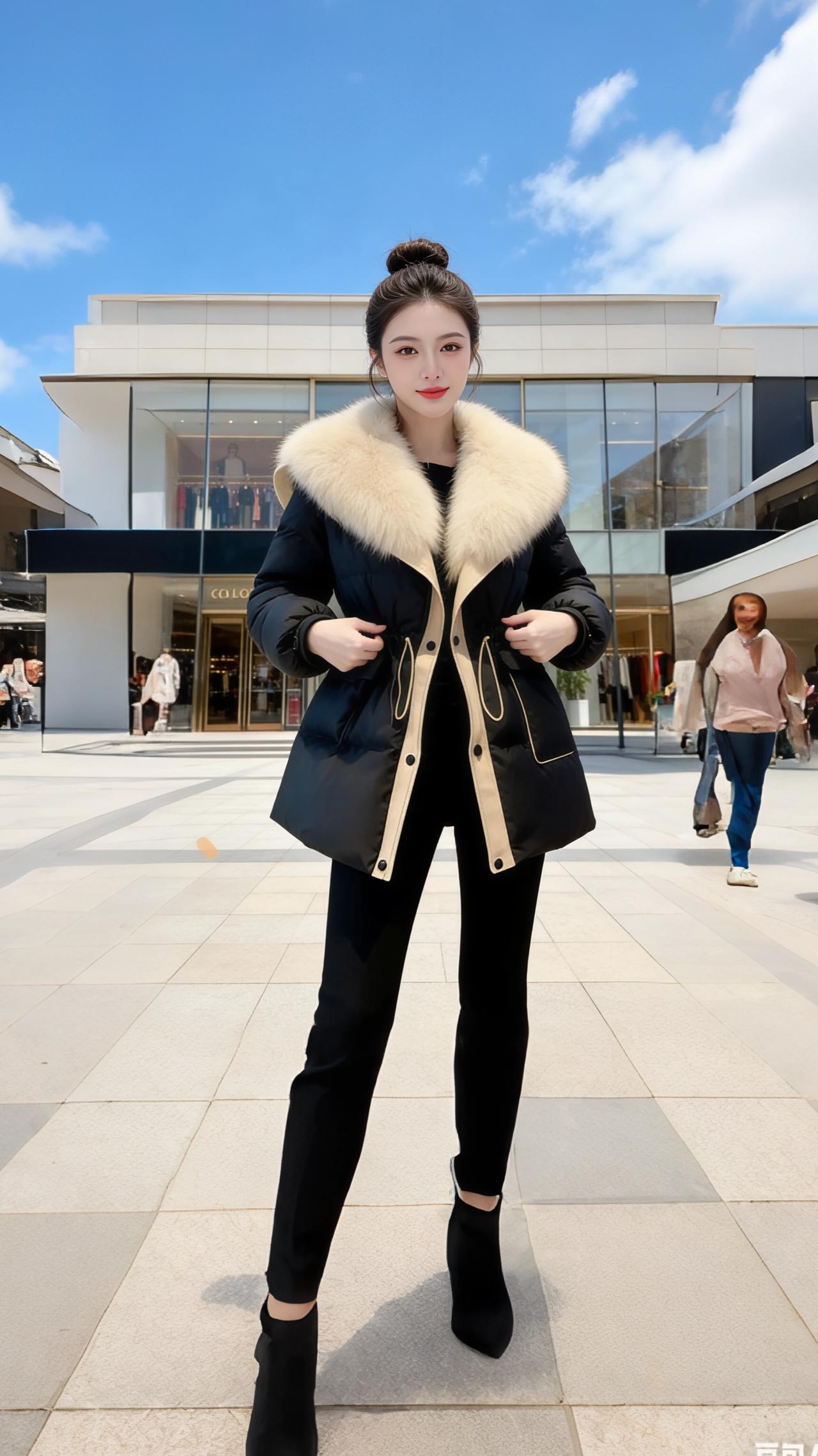 冬日光影里的绒暖
 
晴空如洗，把高档商场的石质外墙衬得愈发干净，鎏金的店招在阳