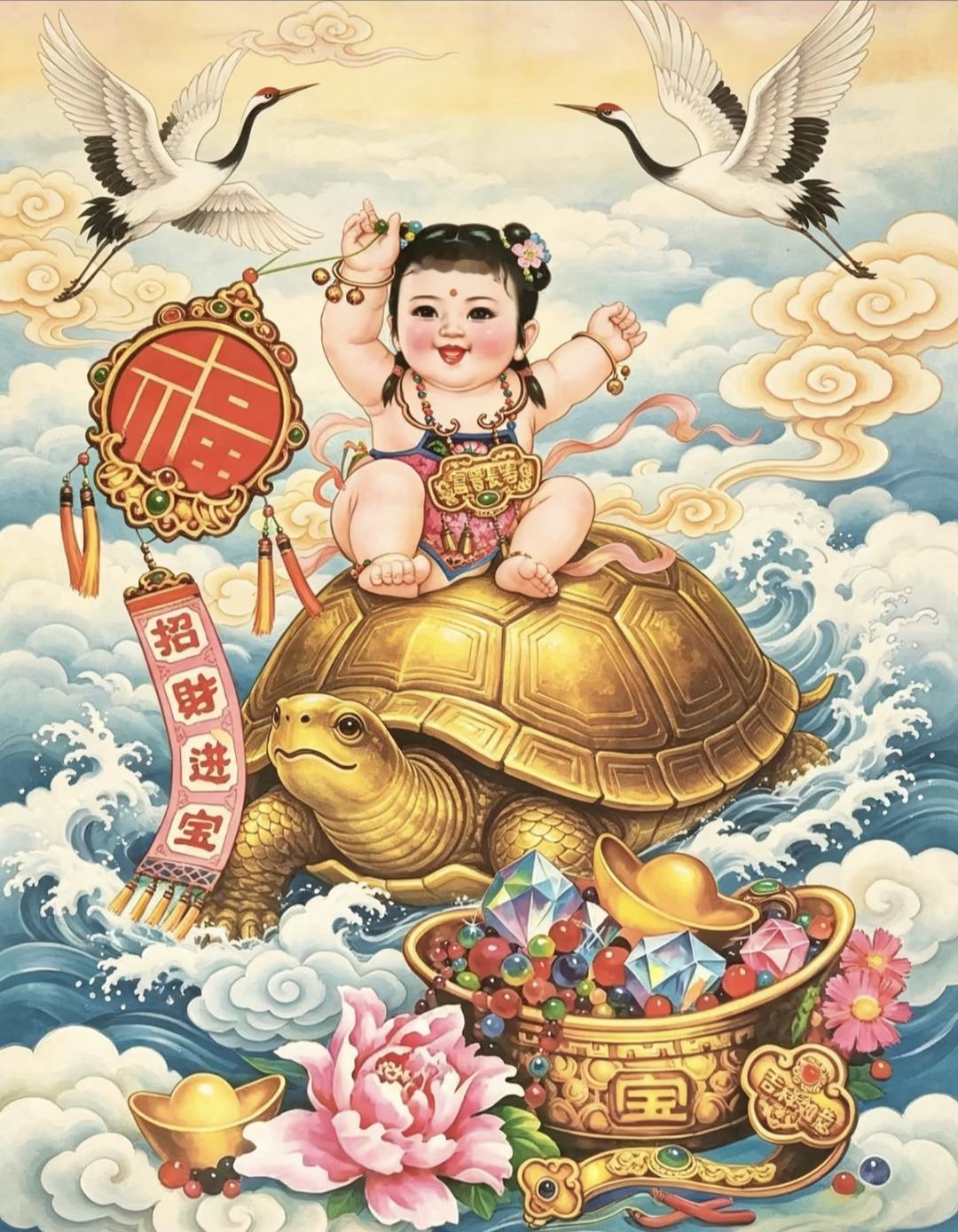 旧年画《招财进宝》|那个年代的人的心中梦想传统文化 绘画