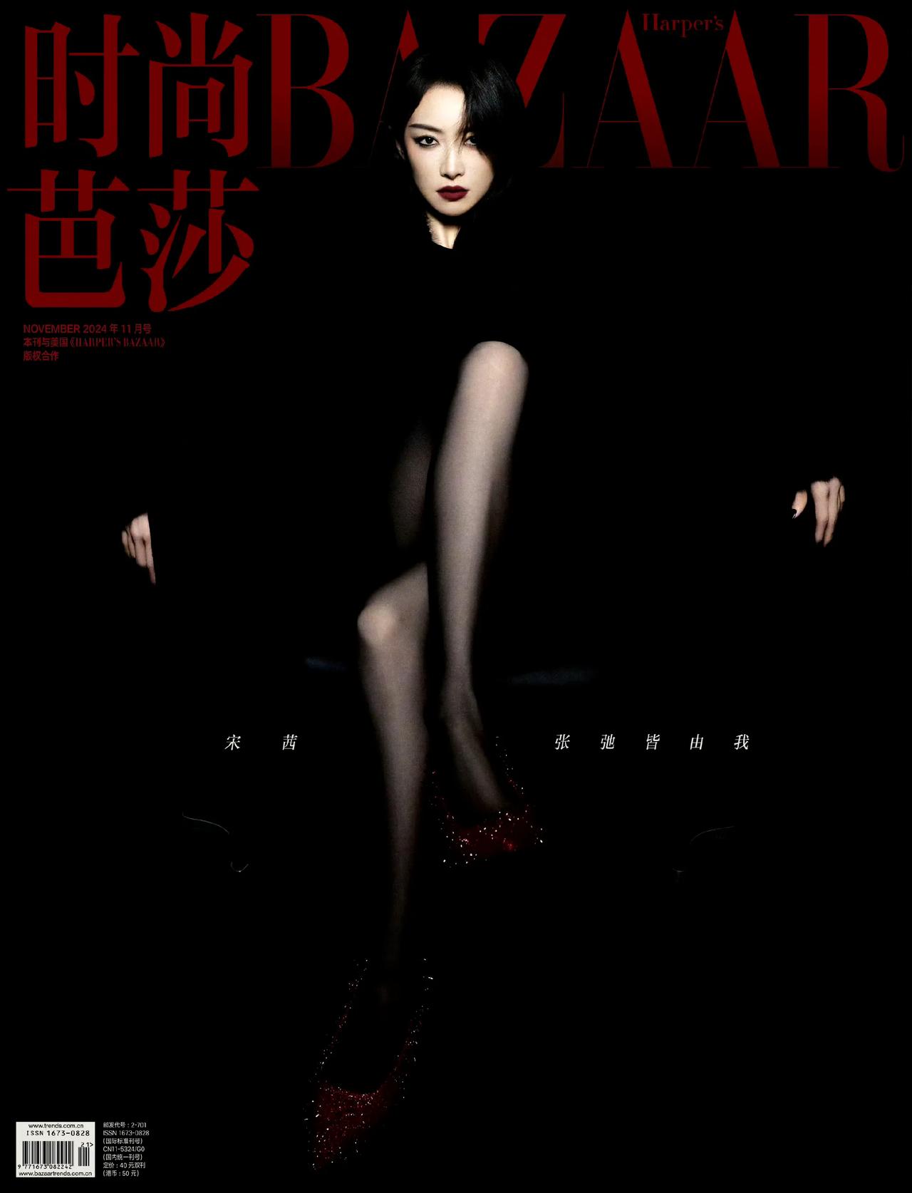 宋茜时尚芭莎11月刊封面，极致性感的女王来临。黑红色调真的好美，王亚飞的妆发真的