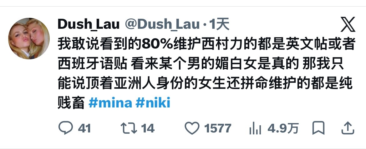 外网西村力粉丝发言 杀死mina的何止一个人 