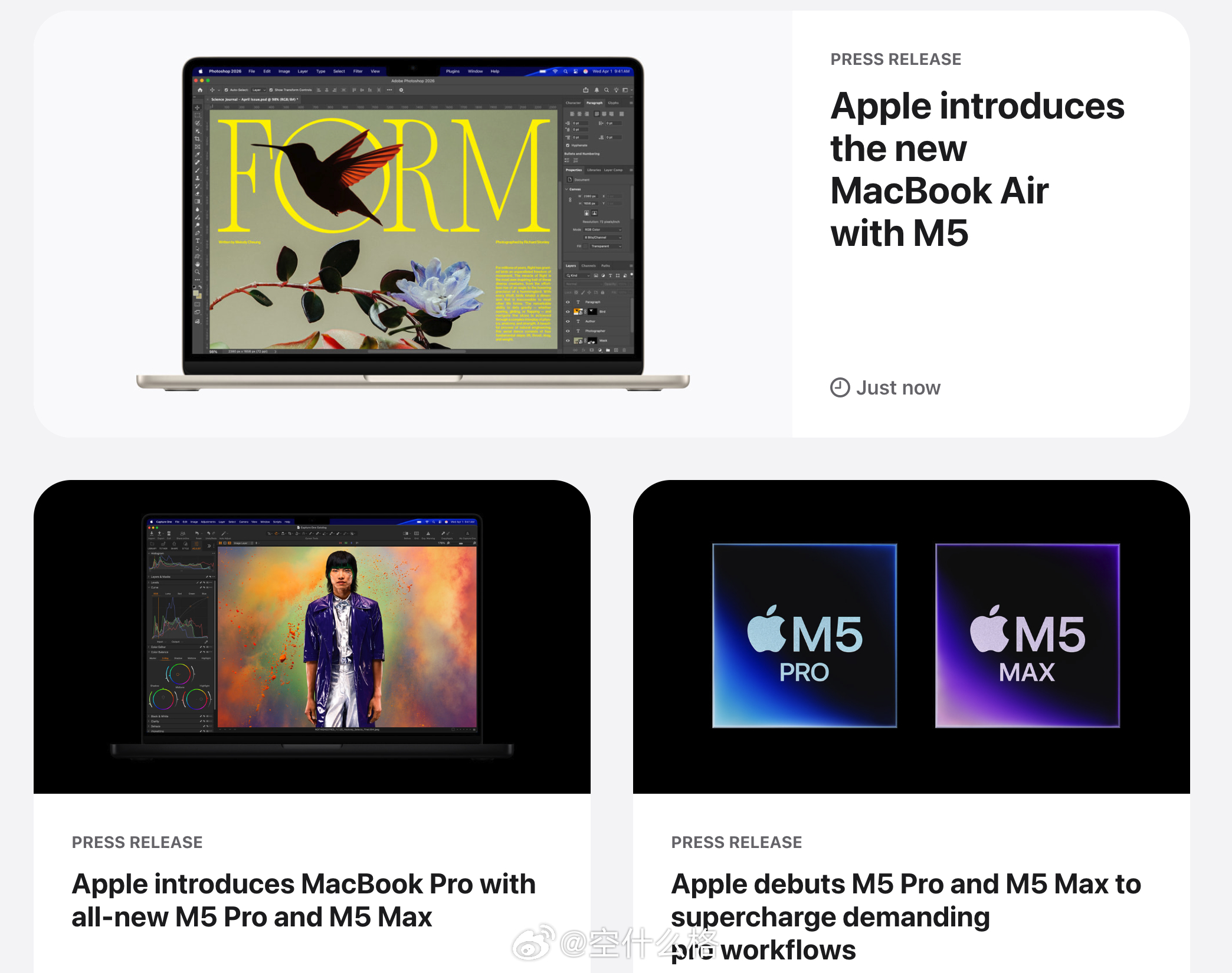 苹果刚刚发布：M5 芯片 MacBook Air，M5 Pro/Max 芯片 M