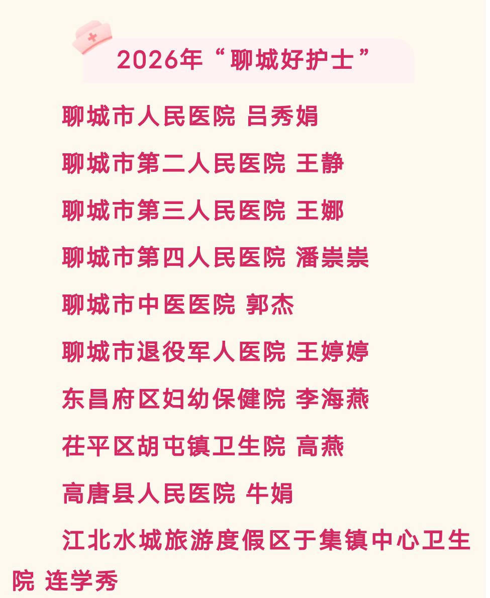 聊城2026年的“好护士”名单新鲜出炉啦！吕秀娟等10位护士姐姐上榜，她们要么在
