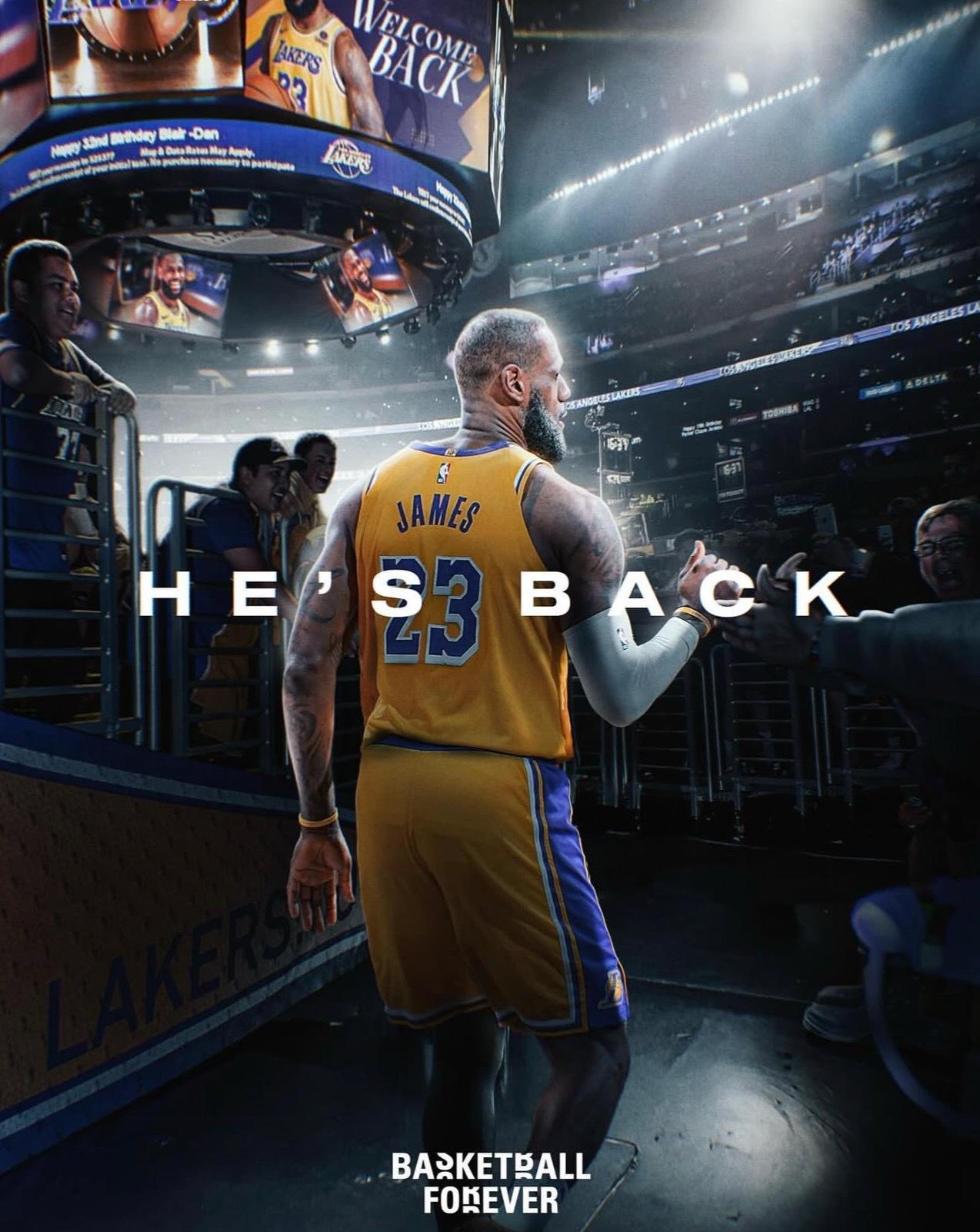 来了来了！詹姆斯计划并且想要在今日对阵爵士的比赛中完成赛季首秀！