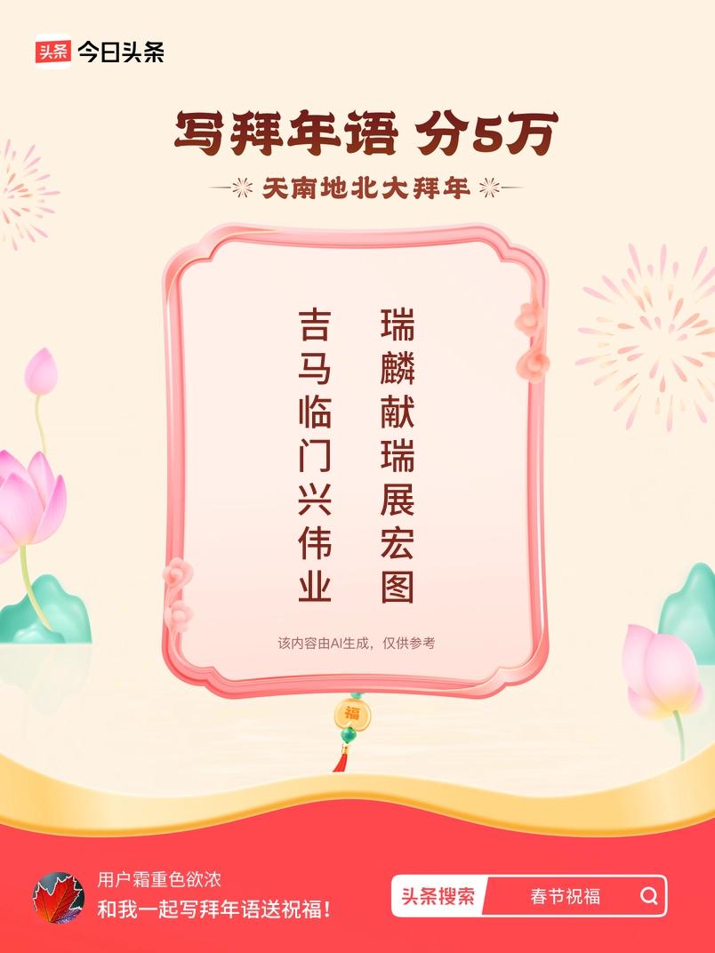 写拜年语送祝福新春拜年送祝福！我的祝福是：“吉马临门兴伟业，瑞麟献瑞展宏图”！快