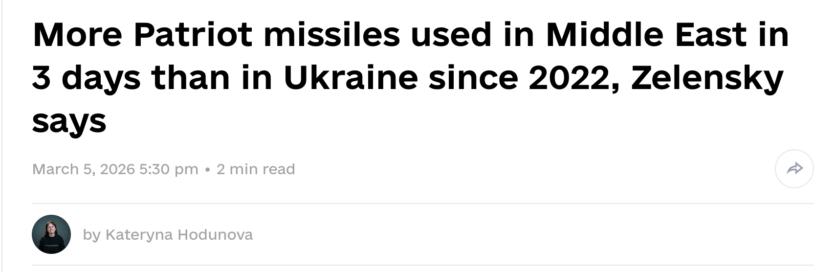中东在短短三天内，消耗了超过800枚爱国者导弹。。。小泽郁闷了，他说这比乌克兰自