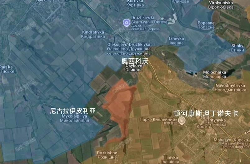 俄军南部集群在顿河康斯坦丁诺夫卡西北方推进，同时对奥西科沃（之前占领但很快又被乌