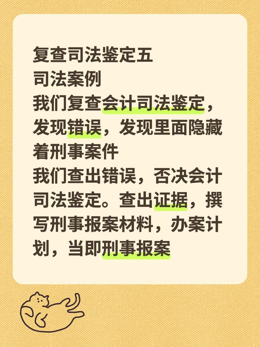 复查司法鉴定五
司法案例
我们复查会计司法鉴定，发现错误，发现里面隐藏着刑事案件