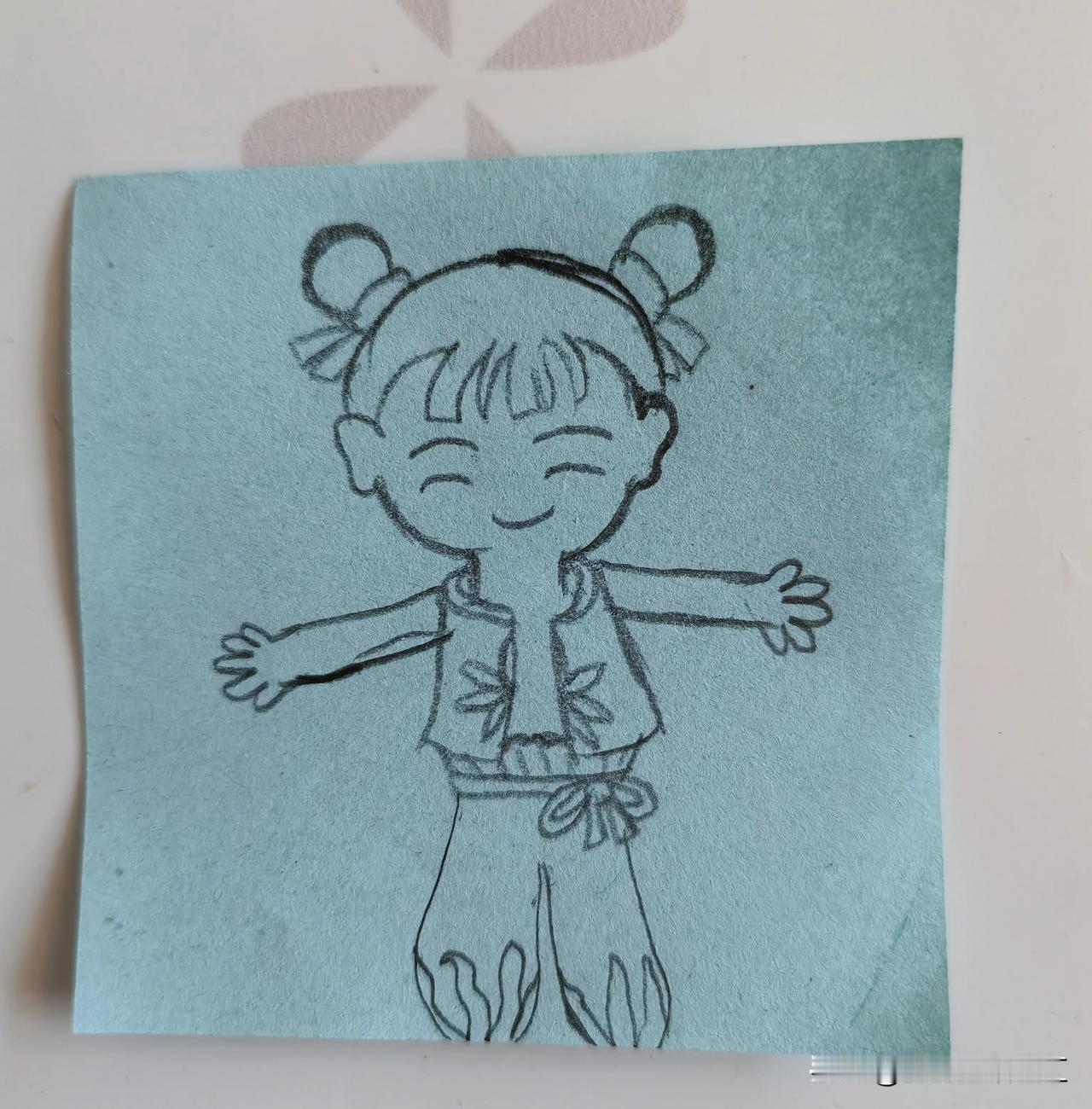 闺女画的小哪吒，是不是要比电影版的可爱许多啊！
闺女学画画学了有六年了，没错，三