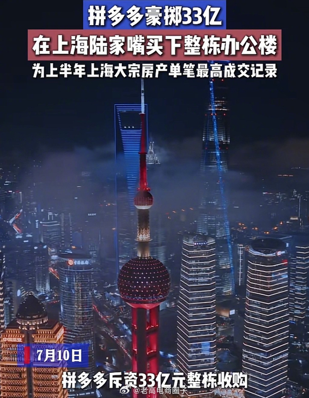 斥资12亿，拼多多又在上海买楼了。 ​​​