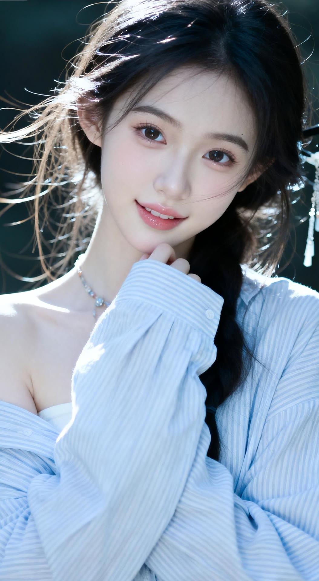 阳光下的少女，温柔微笑，清新自然。