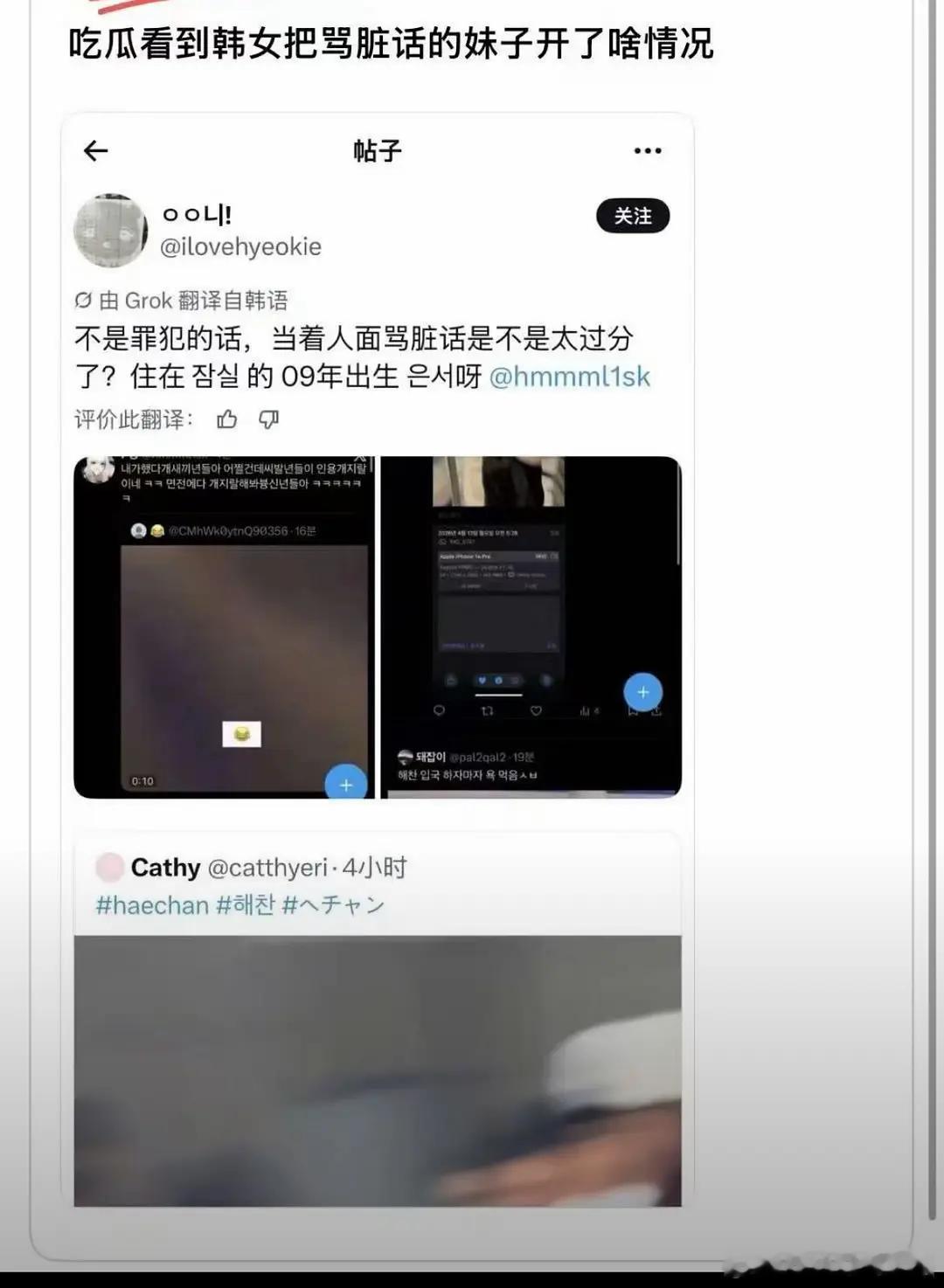 骂李楷灿狗/崽子的韩女被开/盒了 目前她已改了很恐怖的id名。。。 