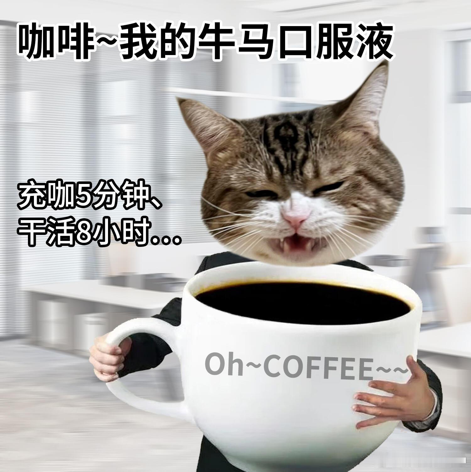 咖啡是打工人的吊瓶你别管，我们牛马有自己的续命方式充咖5分钟，干活8小时。咖啡，