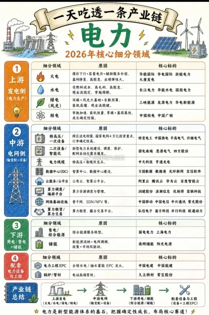 电力产业链细分领域相关公司汇总:以下图表展示的股票不构成投资建议，据此操作风险自