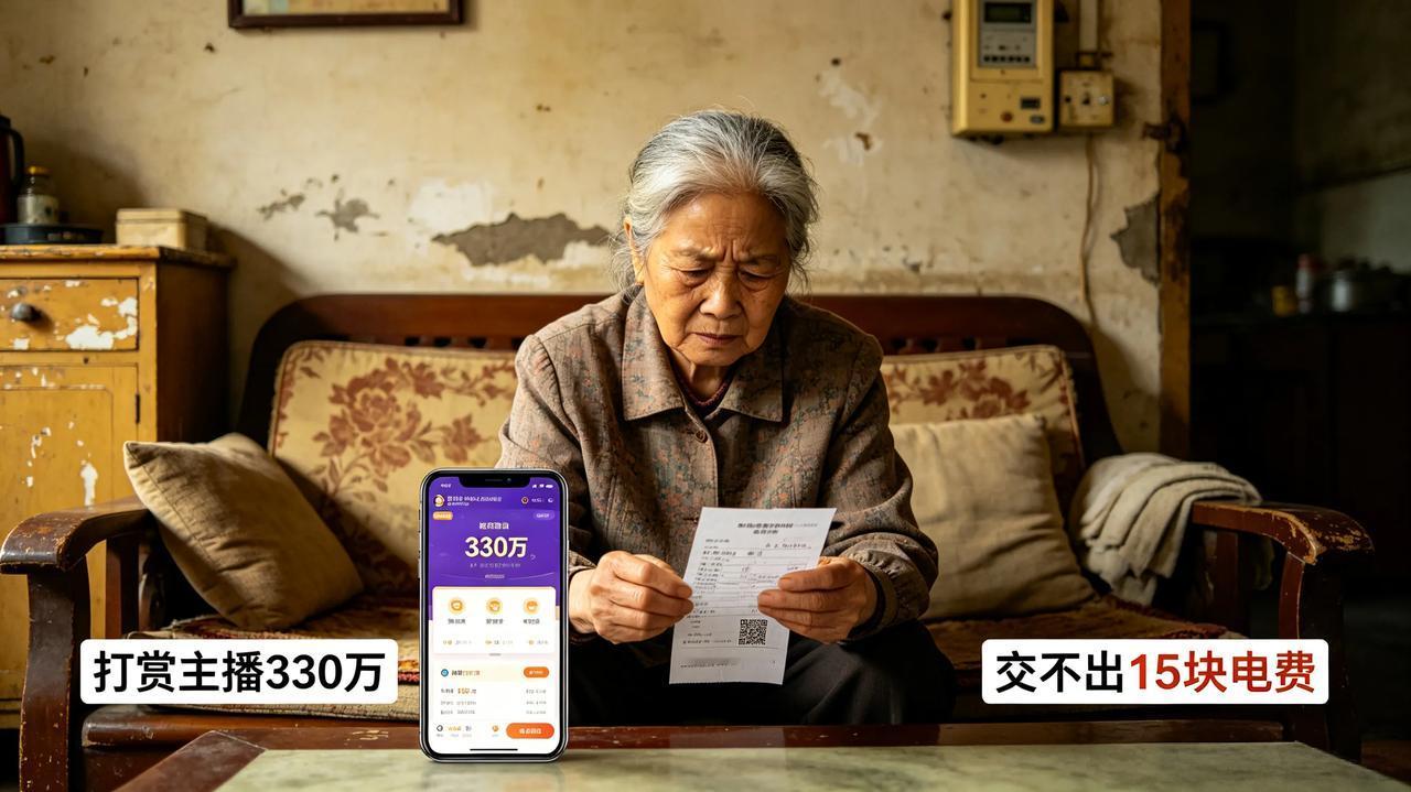 老人打赏主播330万竟交不出15块电费，荒唐背后满是心酸与警醒！
 
何其讽刺！