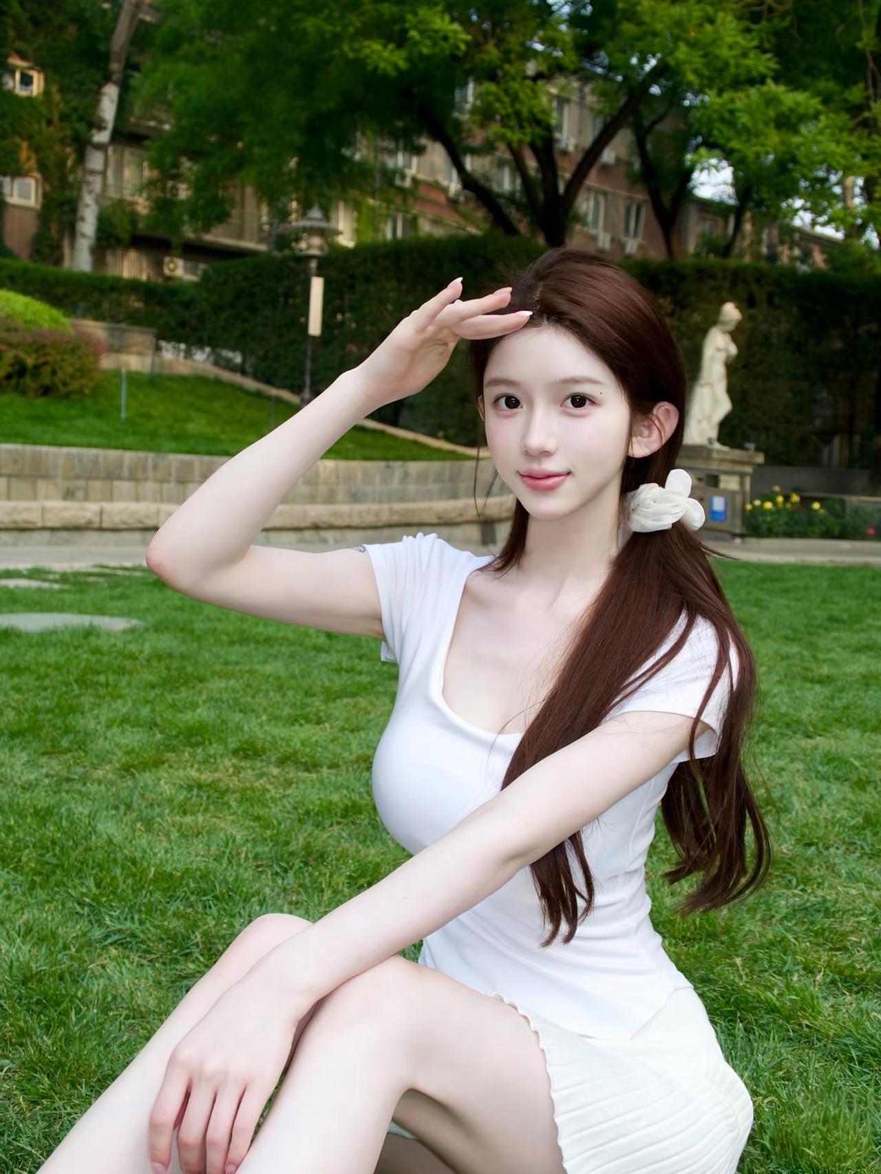 绿草如茵，美人如画。