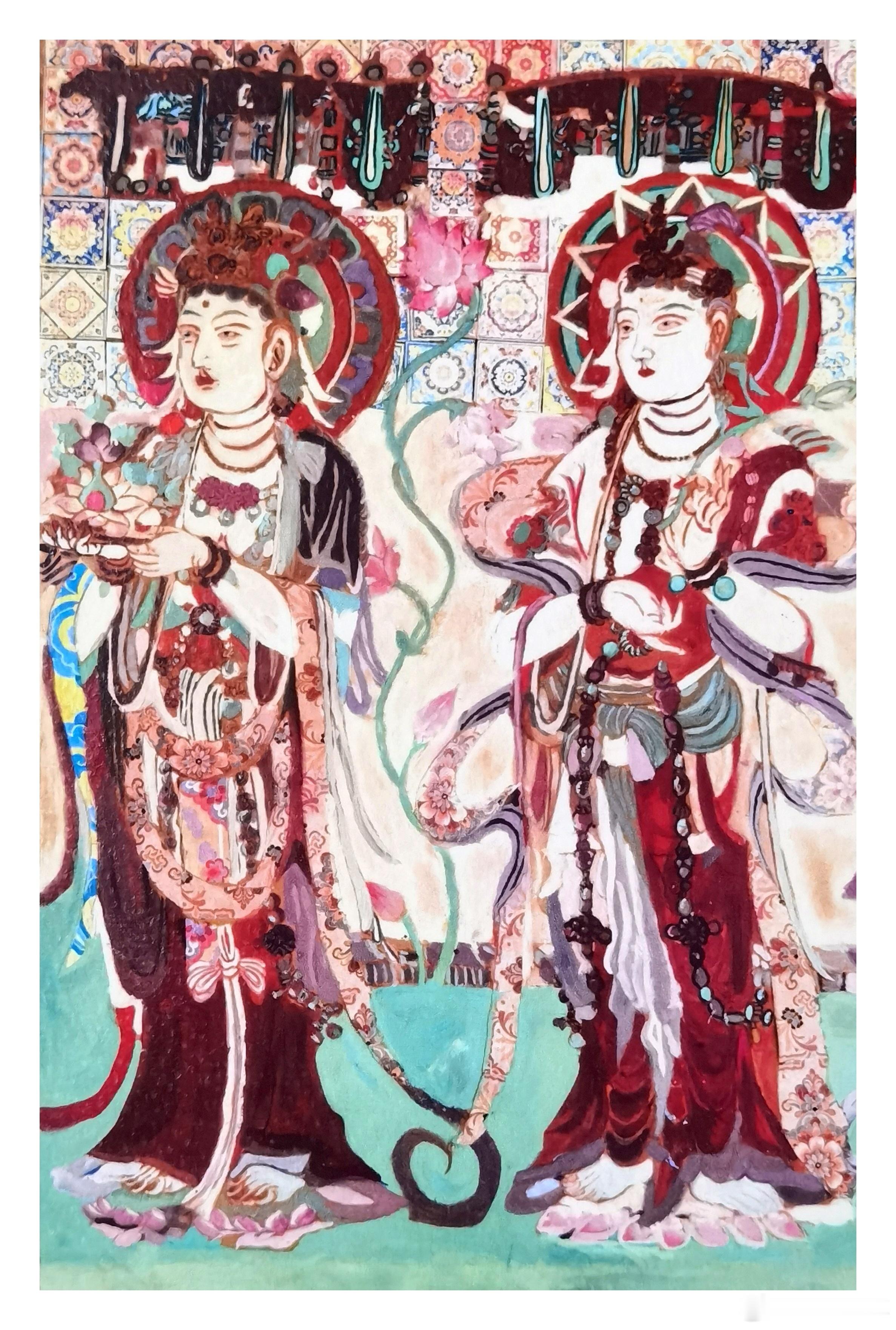 伊伊与三位初一同学联合完成的近作《敦煌莫高窟第328窟供养菩萨（局部）》她们四位