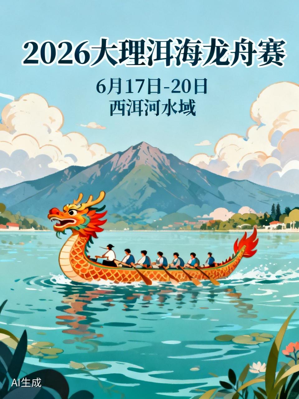 2026大理洱海龙舟赛要来了，6月17日至20日在西洱河水域开锣！这可是端午期间