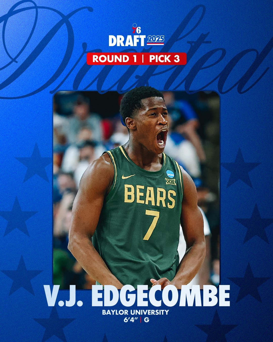 来啦！费城76人队3号签选择了VJ·埃奇库姆！[围观]2025NBA选秀NBA选