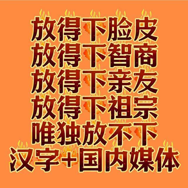 某些海外大殖子放得下脸皮、智商、亲友、祖宗，但唯独放不下汉子和国内媒体。[大笑]