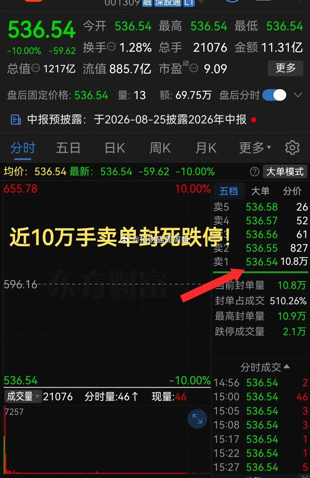 周五太惨了！简直跌麻了这周连续3个一字跌停近10万手卖单封死跌停板！最近股票市场