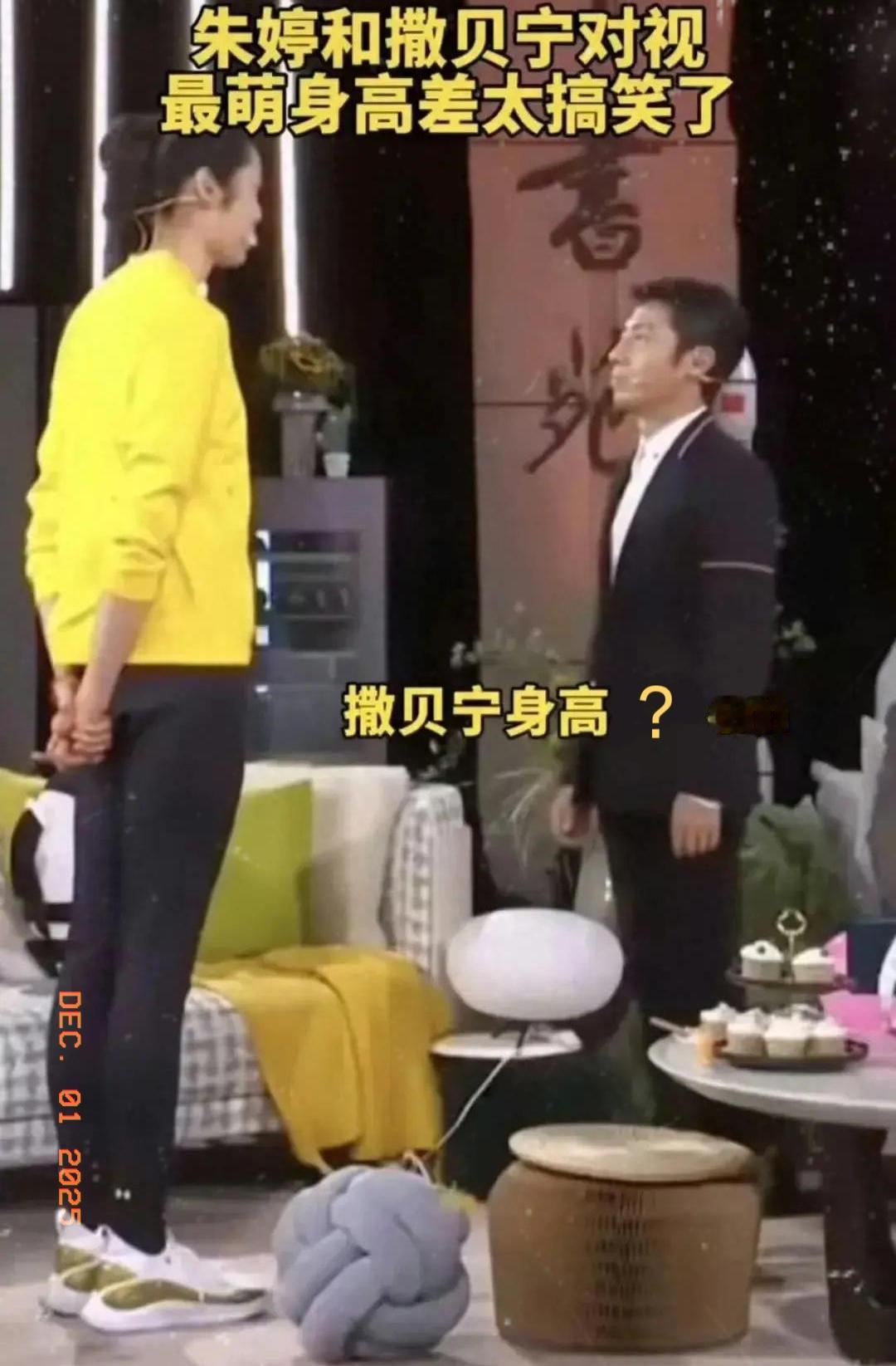 哈哈哈，当才华横溢的主持人撒贝宁与女排传奇人物朱婷面对面站一起时，这身高反差太萌