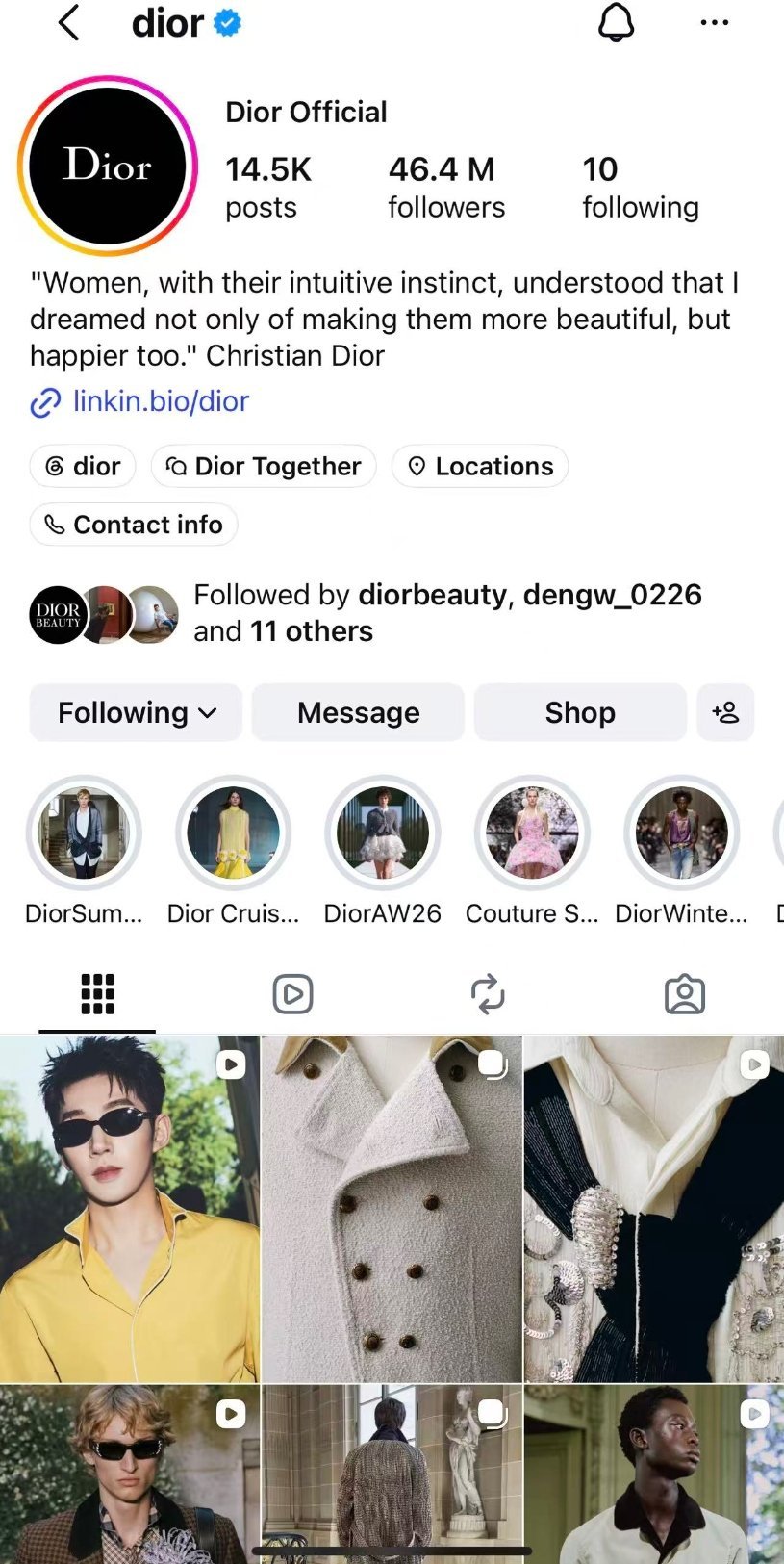 Dior ins reels 最新一条 邓为单人 来点点 