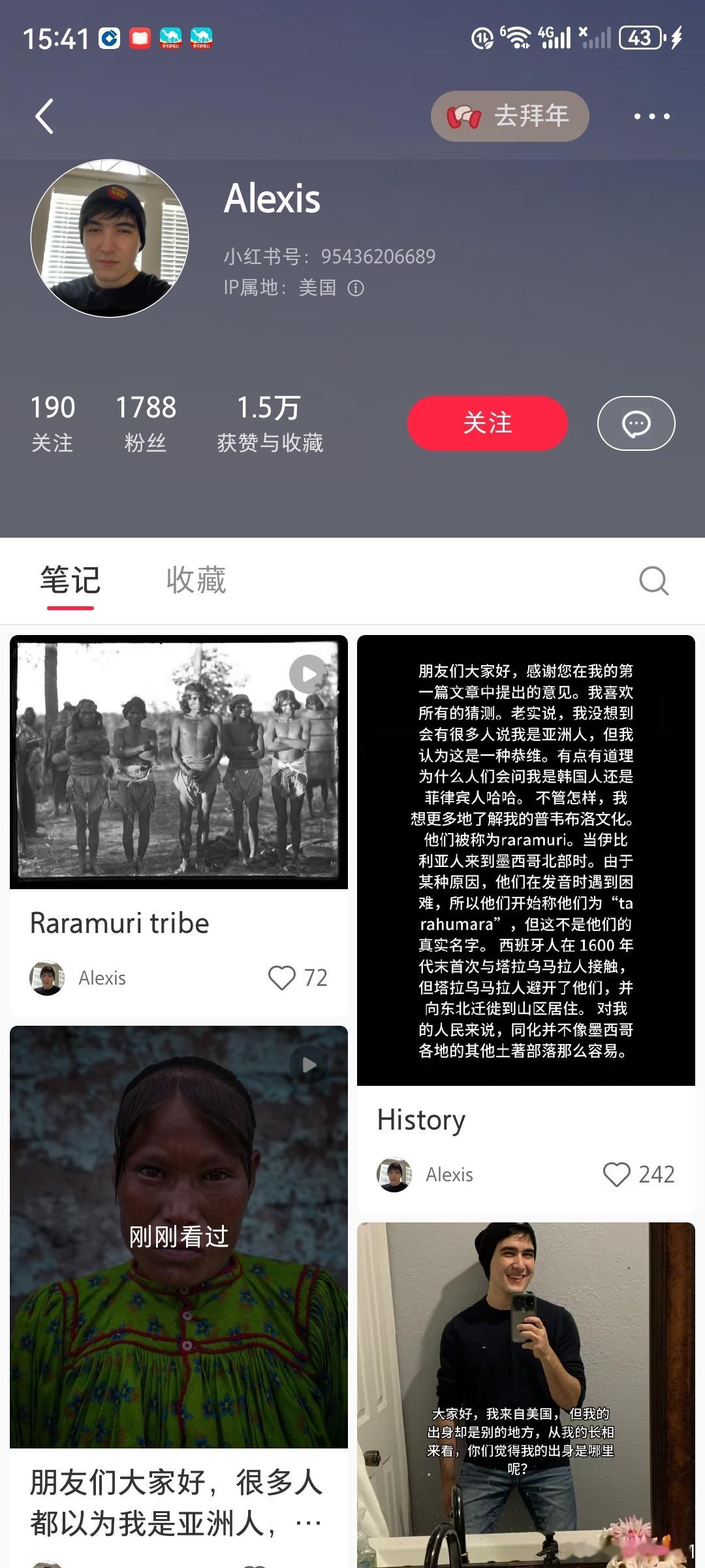 美国的印第安人也来到小红书了。（我能猜到中国网友想对他说什么……[笑cry]）.