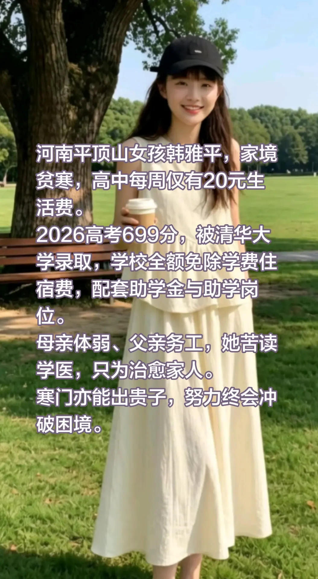 河南平顶山女孩韩雅平，家境贫寒，高中每周仅有20元生活费。 2026高...