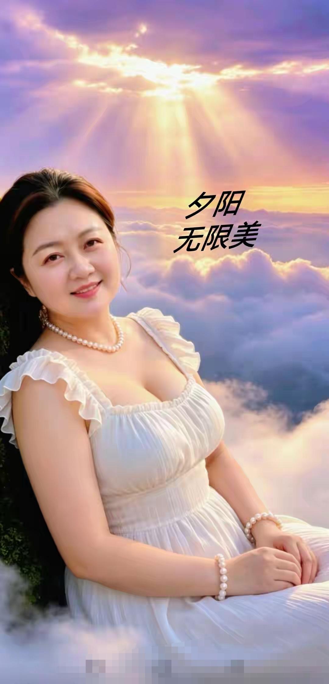 夕阳无限美尽显美女的芳容
