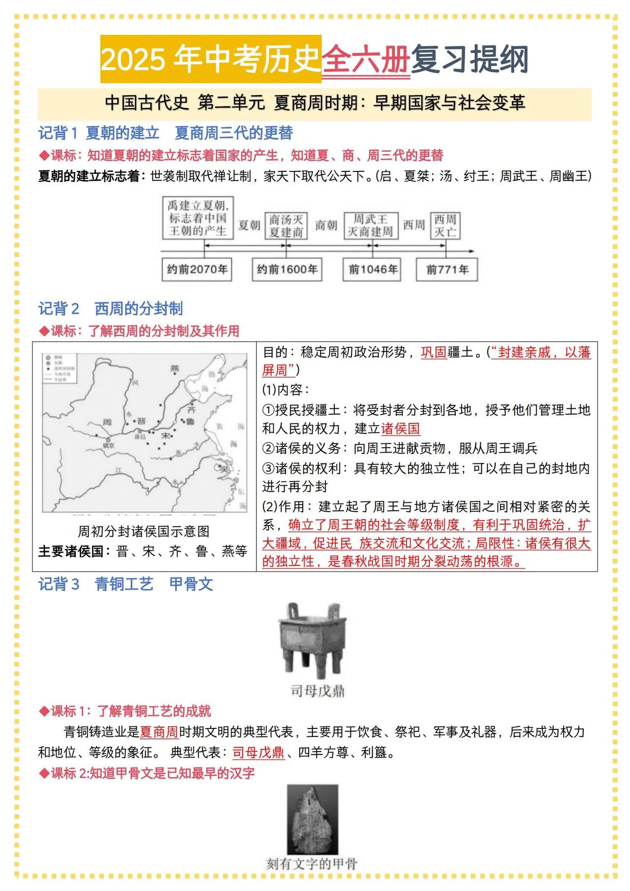 2025中考历史~全六册重点复习归纳