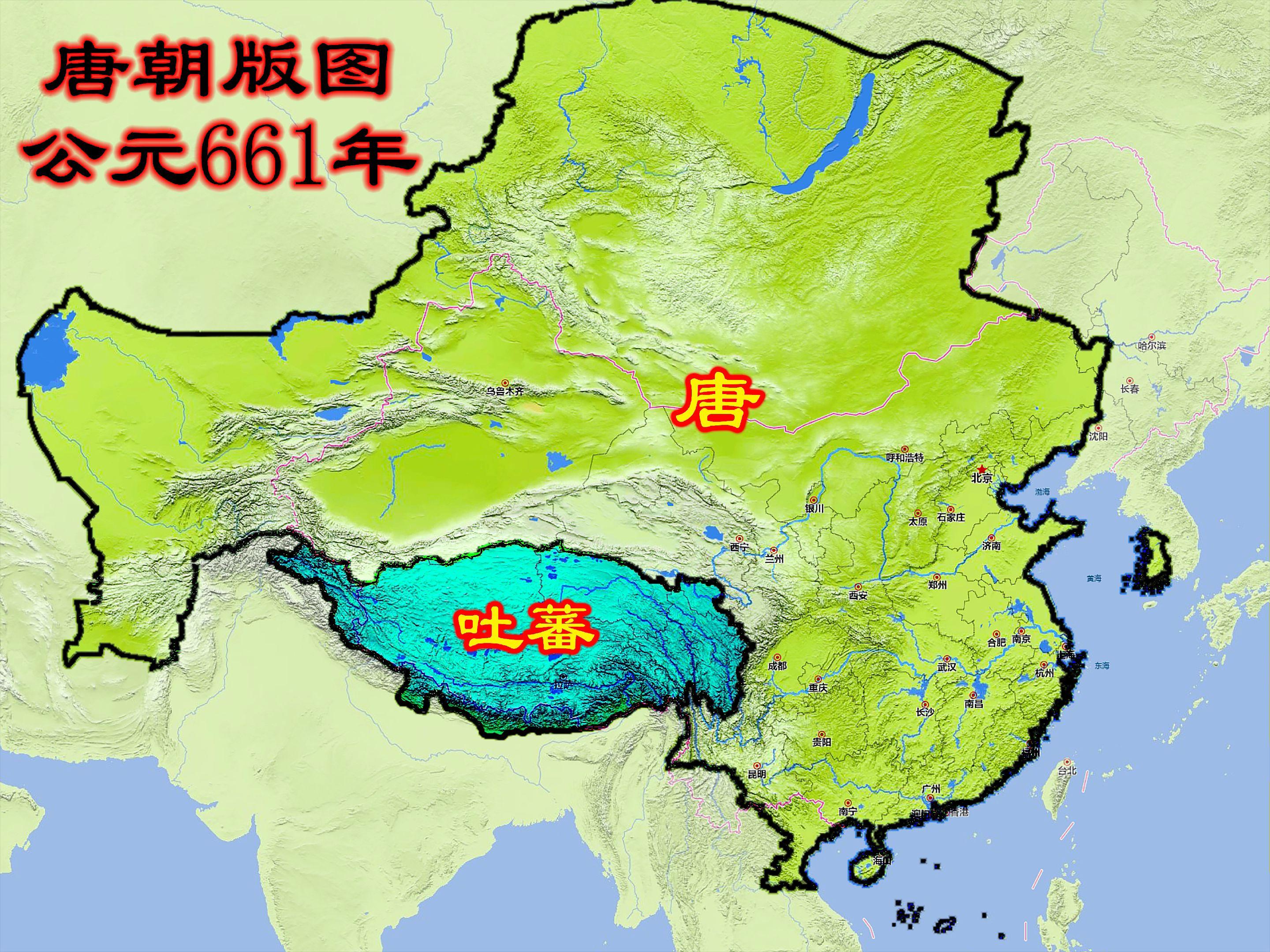 公元661年唐朝版图。