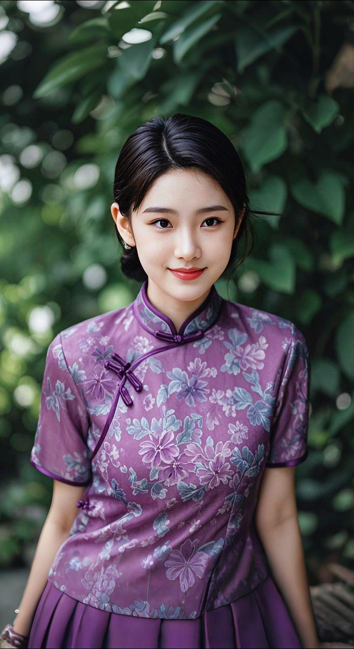 AI扩图 AI紫裙旗袍韵
