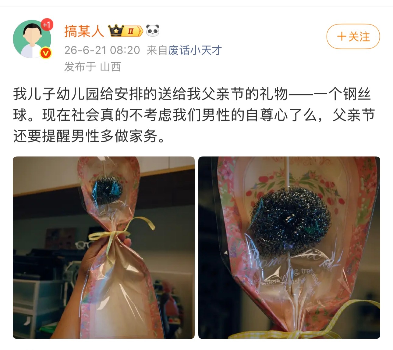 一个钢丝球就能伤害到的自尊心未免也太脆弱了吧，这不就说明平时在家不咋做家务吗要不