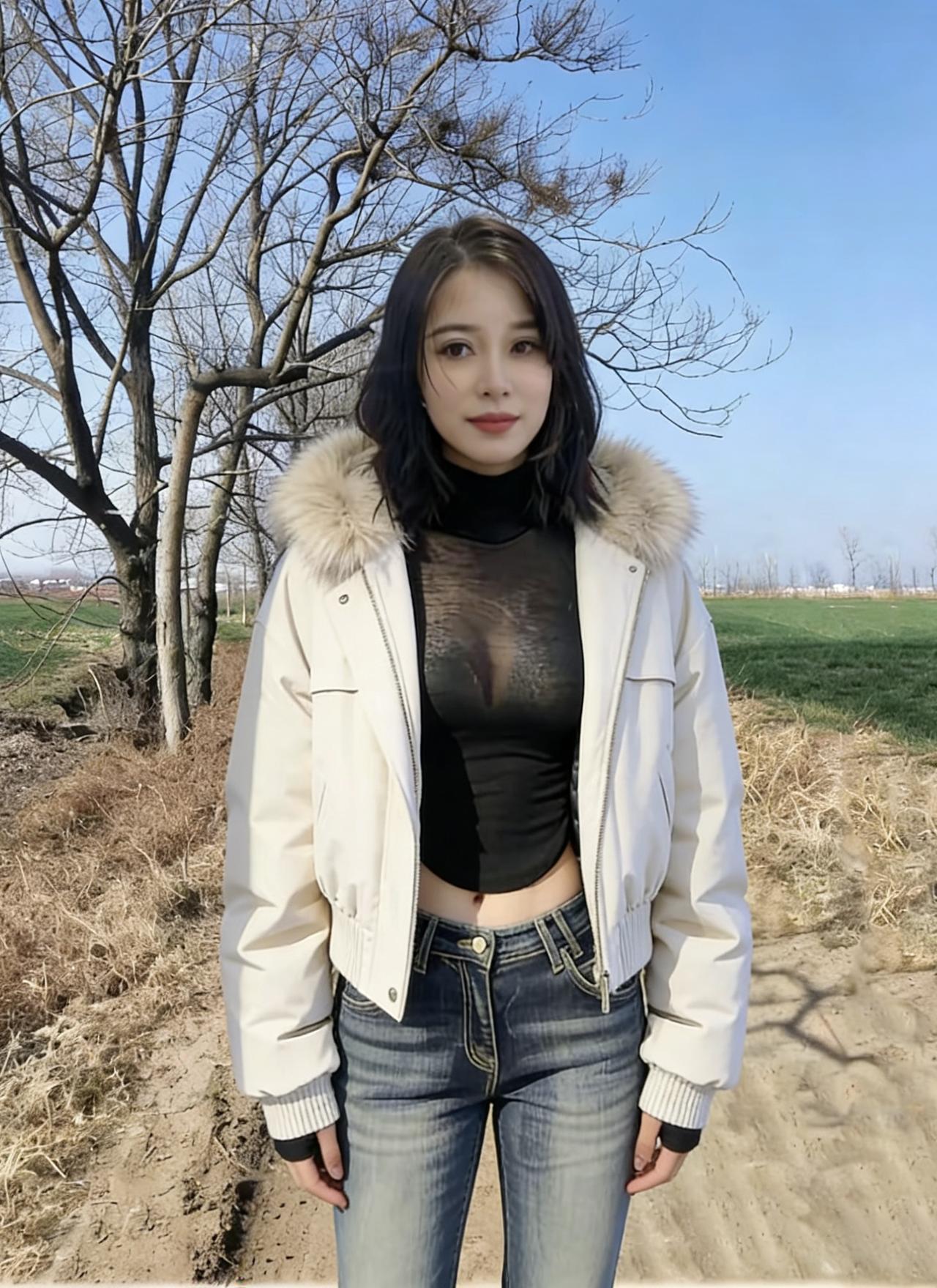 朔风梳林影，寒日透层云。
荒蹊凝晓露，平野接苍旻。
素袄裁霜色，狐茸暖玉身。
黑