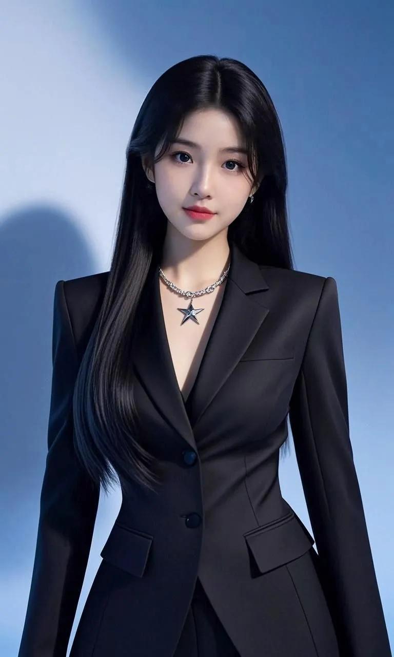 优雅黑西装，闪耀星项链，都市女郎风范！🌟✨