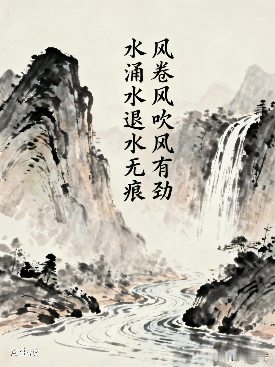 下联:水涌水退水无痕。对对联风卷风吹风有劲！
