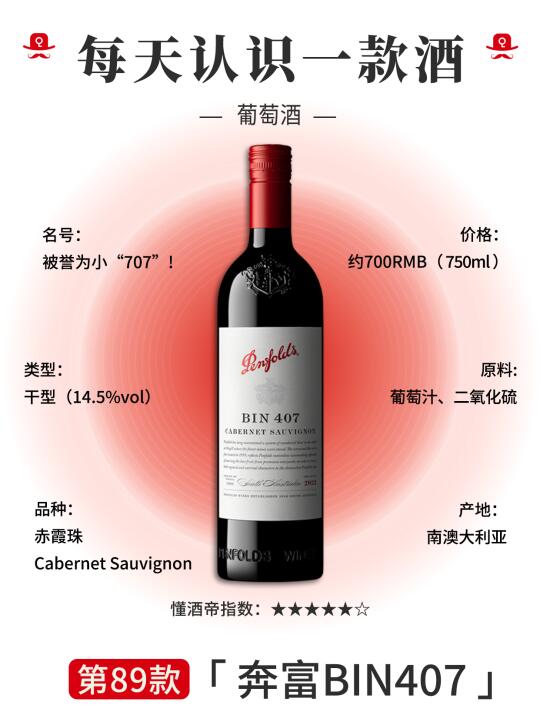 每天认识一款酒〡奔富407🍷葡萄酒顶流✅