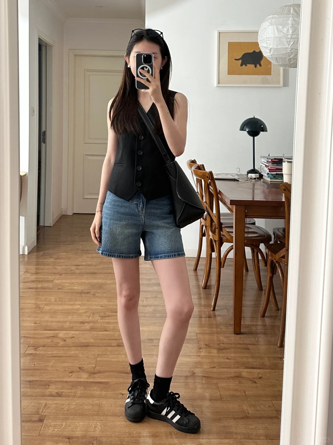 马甲配牛仔短裤🍃简单基础过一夏