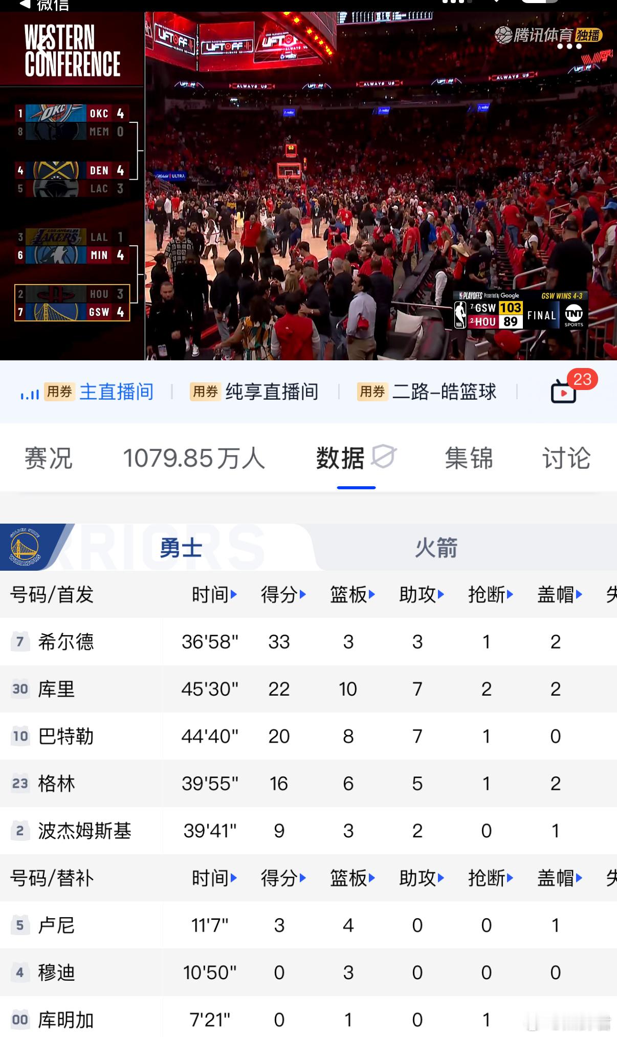 勇士vs火箭勇士抢七大胜火箭，这一场希尔德三分11投9中，之前老是看人说希尔德打