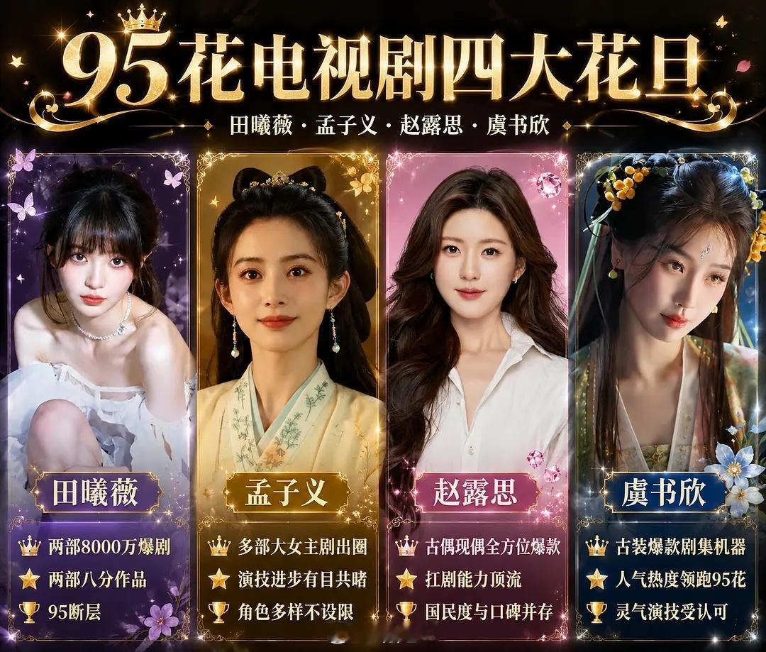 95后女星电视剧新四大花旦田曦薇、孟子义、赵露思、虞书欣 