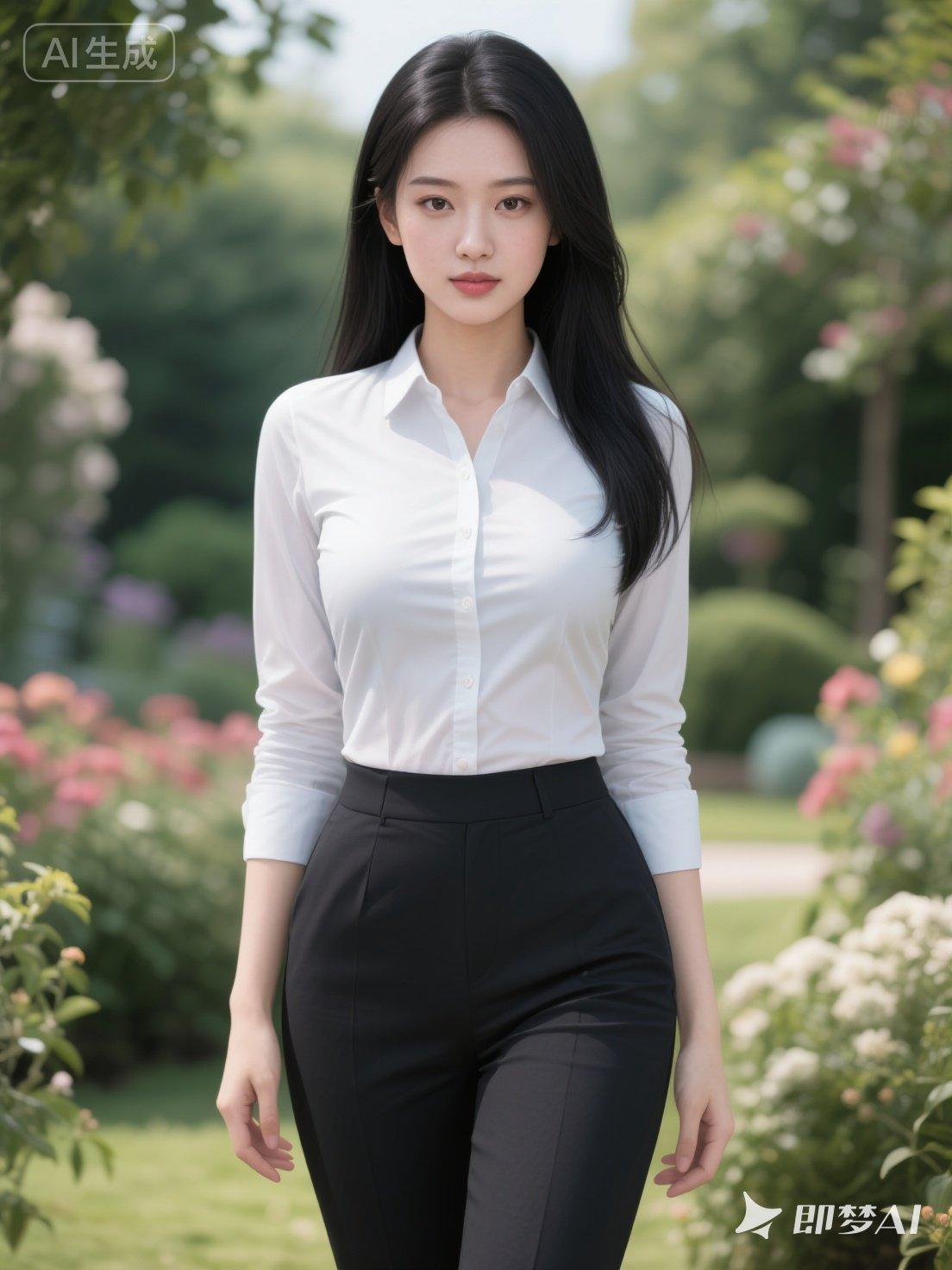 优雅白衬衫搭配黑裤，都市女性风范，尽显自信与魅力！