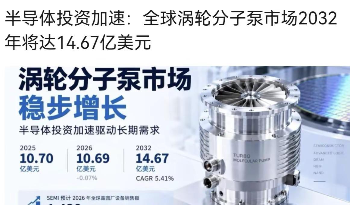半导体行业分子泵。未来5年半导体行业分子泵的市场前景。特别是高端应用，磁悬浮涡轮