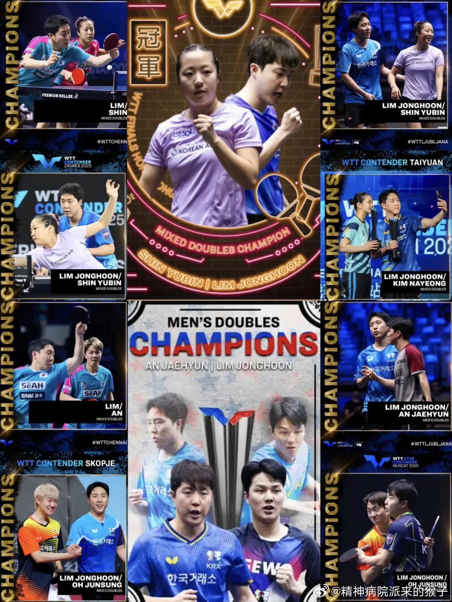 林钟勋：🏆🏆🏆🏆🏆🏆🏆🏆🏆🏆男双、混双项目十冠感谢今年陪我一