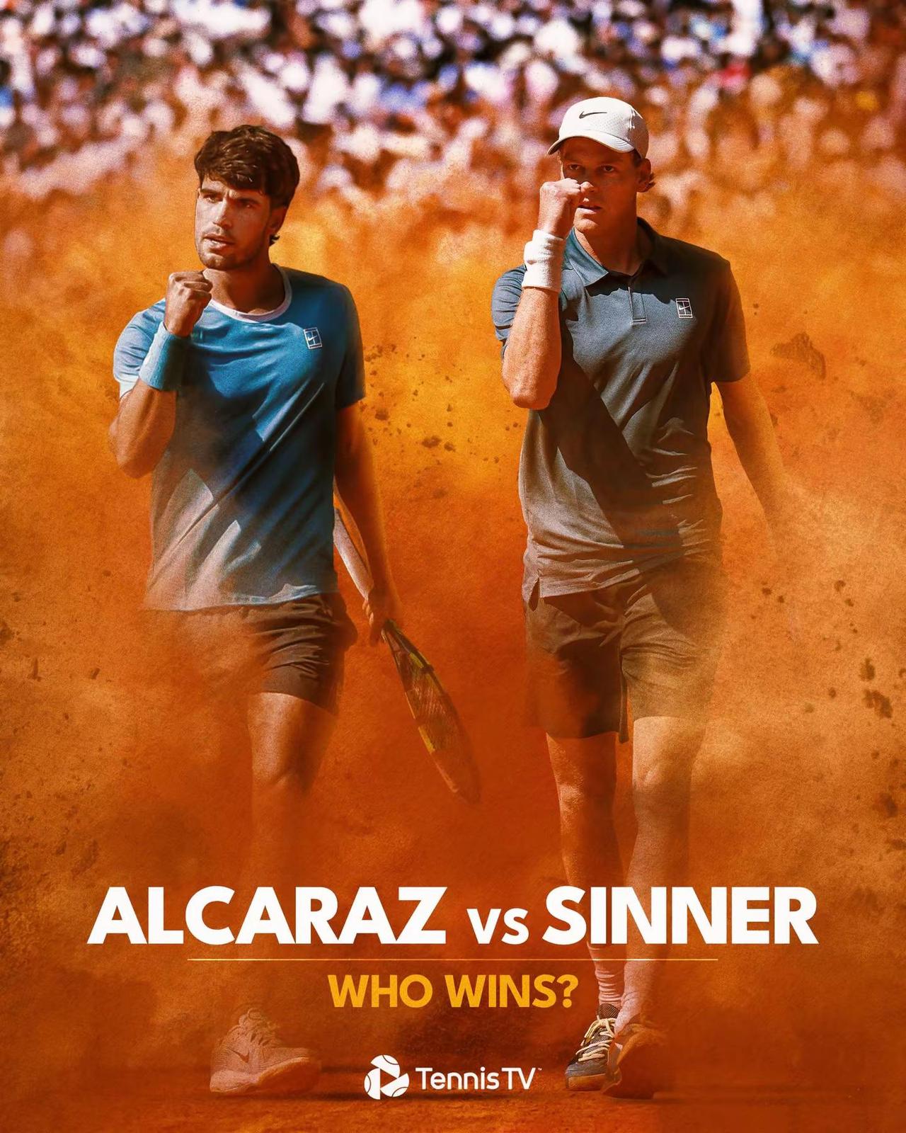 2026蒙特卡洛大师赛决赛，首次辛卡绝。胜者成为新的世界第一。辛纳大师赛21连胜