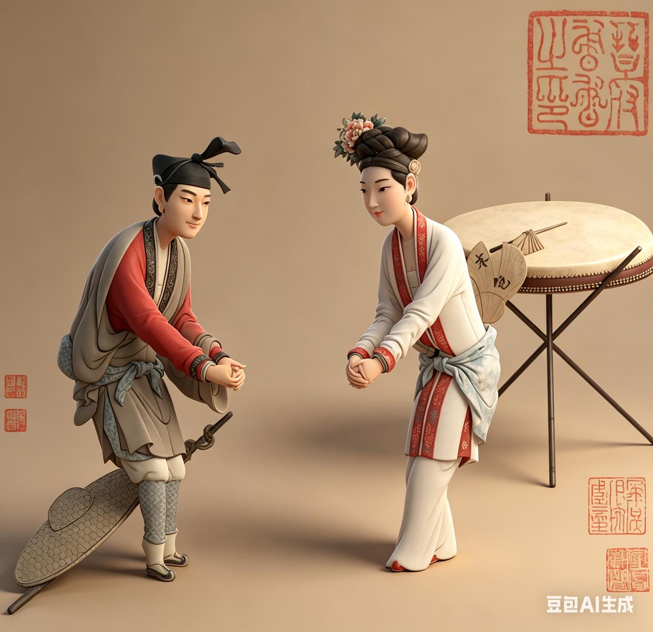 经典复原——宋 佚名 杂剧《打花鼓图》（AI生成，谨慎甄别）