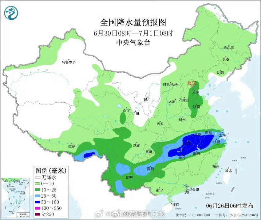 【下周雨带北抬】下周一（6月29日）开始，随着副热带高压明显北抬，暖湿气流也随之
